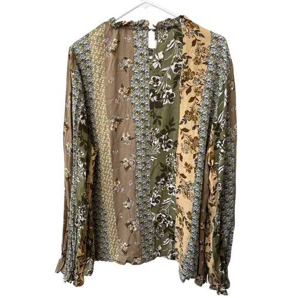 Andree By Unit Floral Patchwork Long Sleeve Blouse Size 2X Ruffle Peasant Boho - Picture 4 of 8